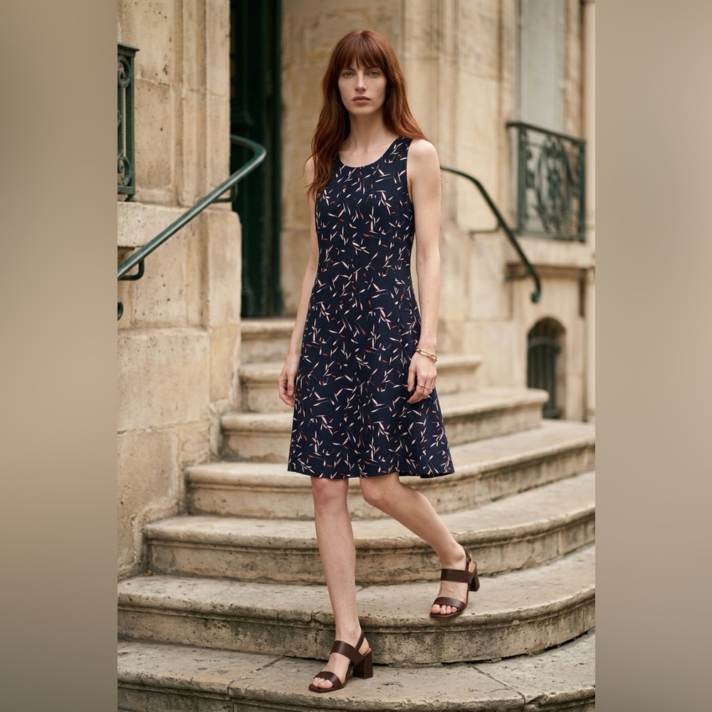 Banana Republic Dress Women’s 8 M Navy Blue Print Sleeveless Flowy NEW - Picture 1 of 5